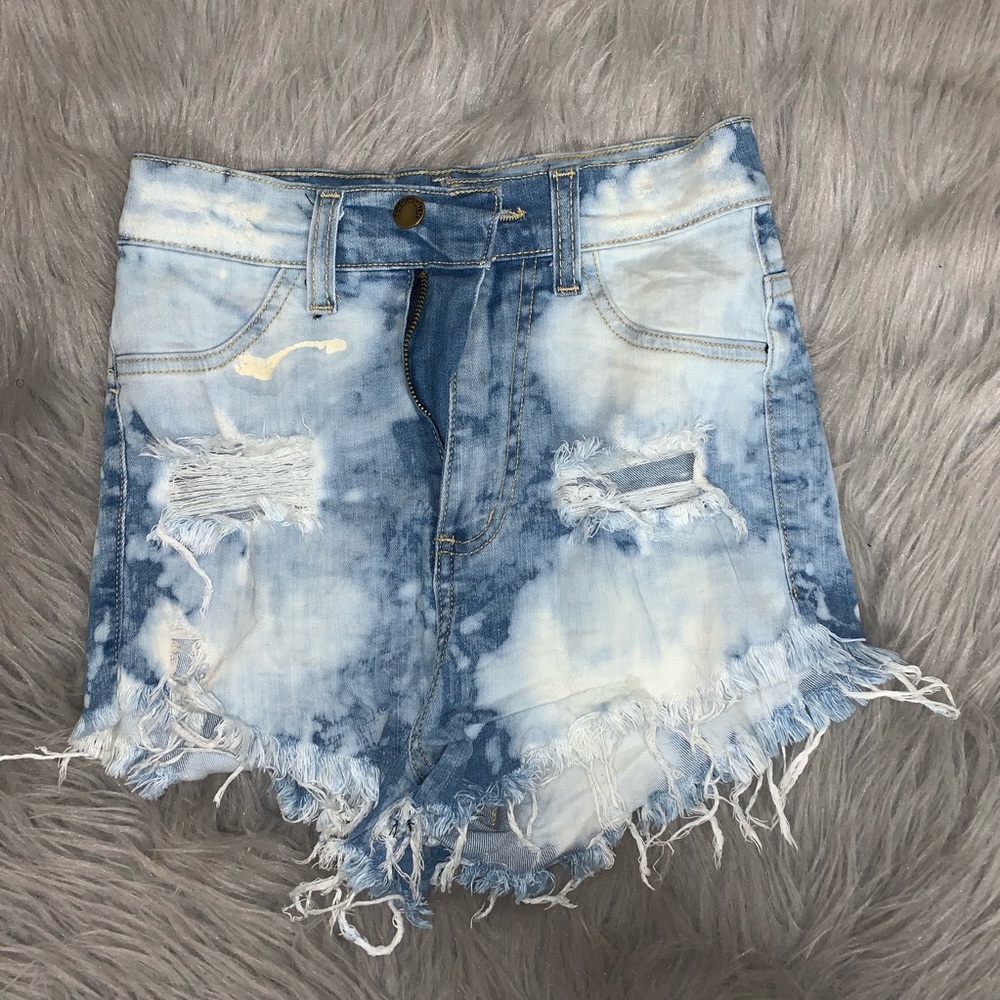 Distressed High Waisted Jean Shorts